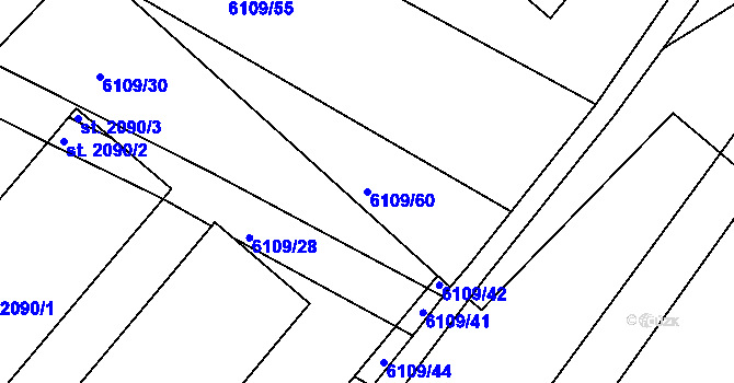 Parcela st. 6109/60 v KÚ Telč, Katastrální mapa