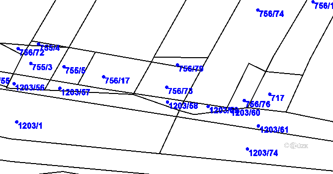 Parcela st. 756/73 v KÚ Telč, Katastrální mapa
