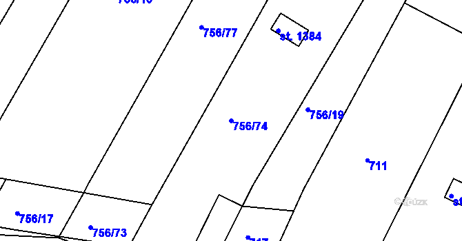 Parcela st. 756/74 v KÚ Telč, Katastrální mapa