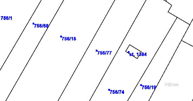 Parcela st. 756/77 v KÚ Telč, Katastrální mapa