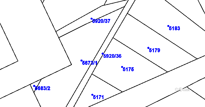 Parcela st. 5920/36 v KÚ Telč, Katastrální mapa