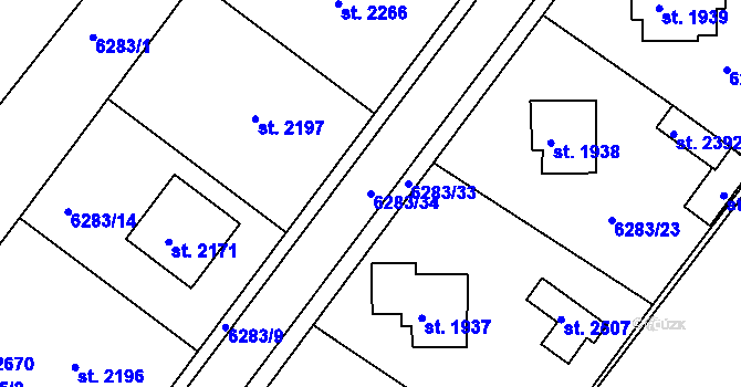 Parcela st. 6283/34 v KÚ Telč, Katastrální mapa