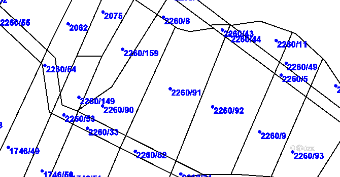 Parcela st. 2260/91 v KÚ Telč, Katastrální mapa