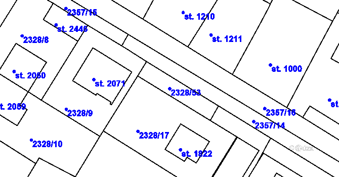 Parcela st. 2328/53 v KÚ Telč, Katastrální mapa