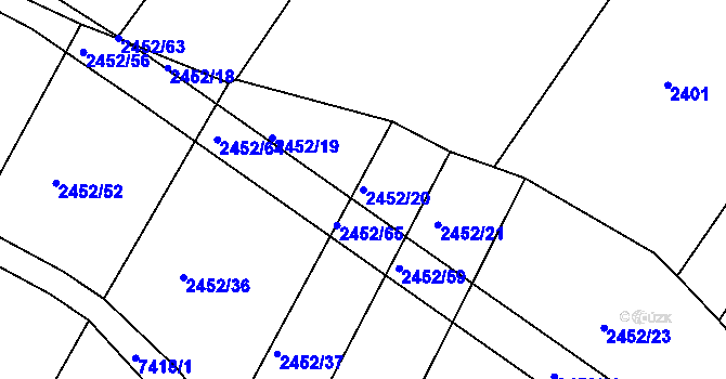 Parcela st. 2452/20 v KÚ Telč, Katastrální mapa