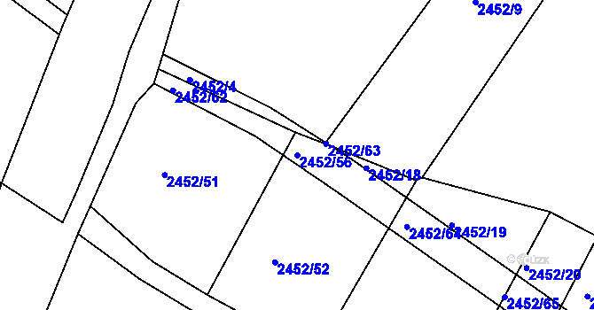 Parcela st. 2452/56 v KÚ Telč, Katastrální mapa