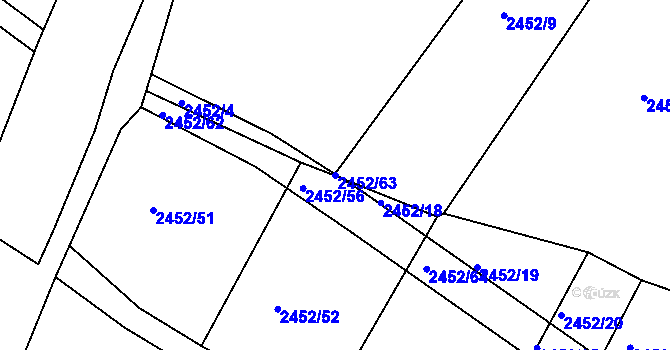 Parcela st. 2452/63 v KÚ Telč, Katastrální mapa