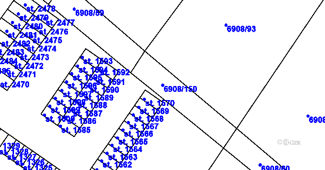 Parcela st. 6908/150 v KÚ Telč, Katastrální mapa
