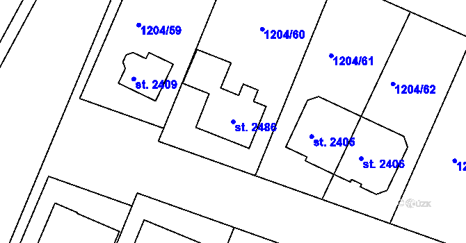 Parcela st. 2486 v KÚ Telč, Katastrální mapa