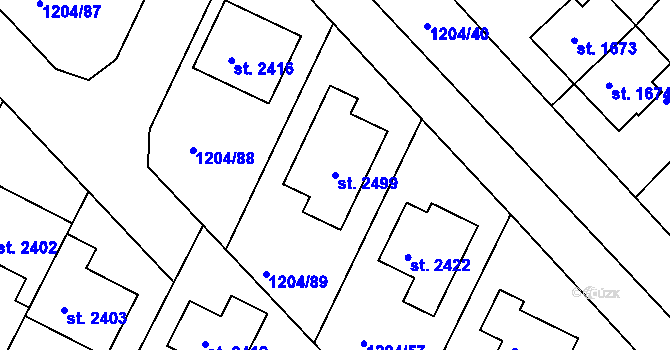 Parcela st. 2499 v KÚ Telč, Katastrální mapa