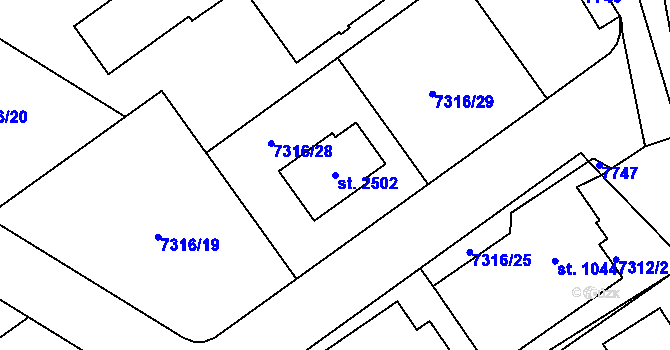 Parcela st. 2502 v KÚ Telč, Katastrální mapa