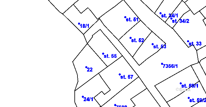 Parcela st. 55 v KÚ Telč, Katastrální mapa