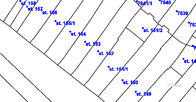 Parcela st. 152 v KÚ Telč, Katastrální mapa