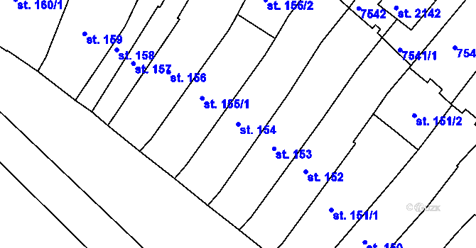 Parcela st. 154 v KÚ Telč, Katastrální mapa