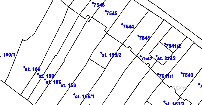 Parcela st. 155/2 v KÚ Telč, Katastrální mapa