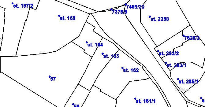 Parcela st. 163 v KÚ Telč, Katastrální mapa
