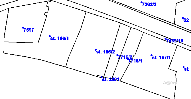 Parcela st. 166/2 v KÚ Telč, Katastrální mapa