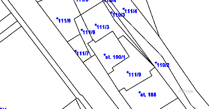 Parcela st. 190/1 v KÚ Telč, Katastrální mapa