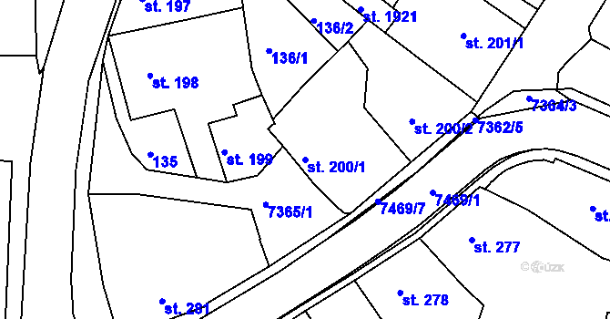 Parcela st. 200/1 v KÚ Telč, Katastrální mapa