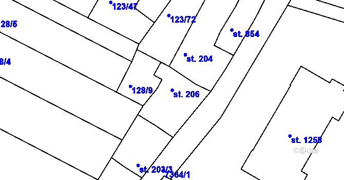 Parcela st. 206 v KÚ Telč, Katastrální mapa