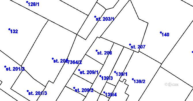 Parcela st. 208 v KÚ Telč, Katastrální mapa