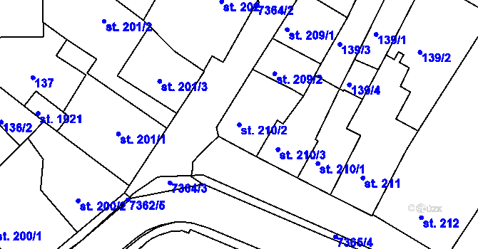Parcela st. 210/2 v KÚ Telč, Katastrální mapa
