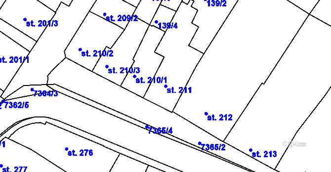 Parcela st. 211 v KÚ Telč, Katastrální mapa