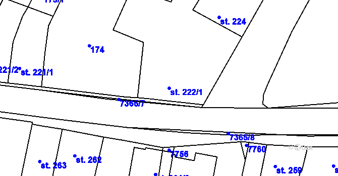Parcela st. 222/1 v KÚ Telč, Katastrální mapa