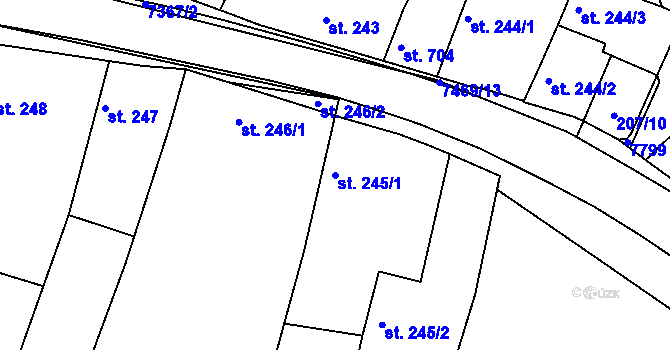 Parcela st. 245/1 v KÚ Telč, Katastrální mapa