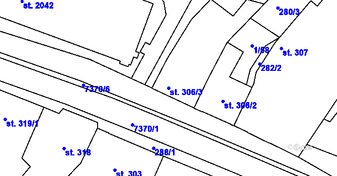 Parcela st. 306/3 v KÚ Telč, Katastrální mapa