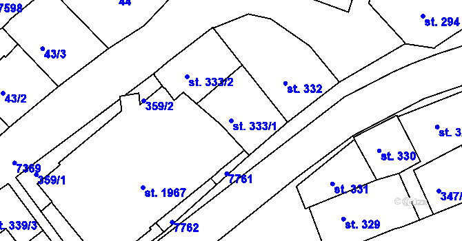 Parcela st. 333/1 v KÚ Telč, Katastrální mapa