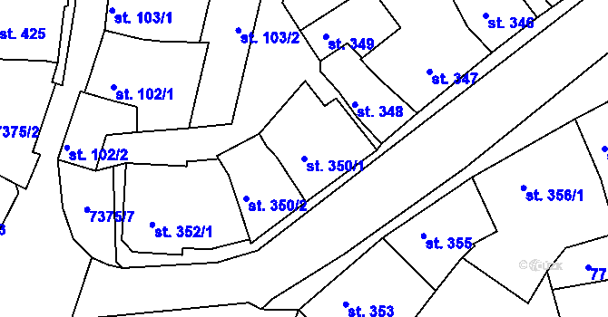 Parcela st. 350/1 v KÚ Telč, Katastrální mapa