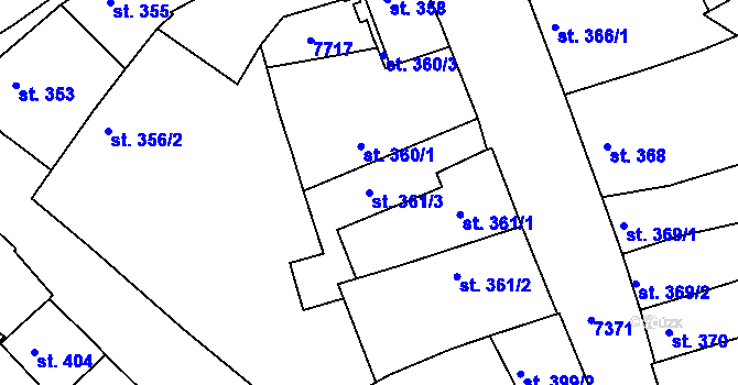 Parcela st. 361/3 v KÚ Telč, Katastrální mapa