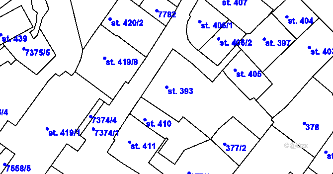 Parcela st. 393 v KÚ Telč, Katastrální mapa