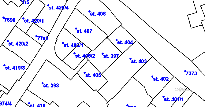 Parcela st. 397 v KÚ Telč, Katastrální mapa