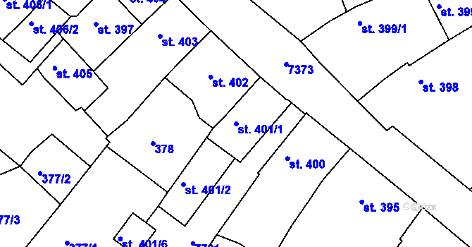 Parcela st. 401/1 v KÚ Telč, Katastrální mapa
