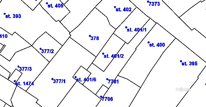 Parcela st. 401/2 v KÚ Telč, Katastrální mapa