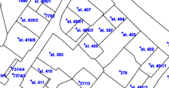 Parcela st. 405 v KÚ Telč, Katastrální mapa