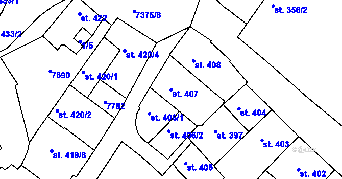 Parcela st. 407 v KÚ Telč, Katastrální mapa