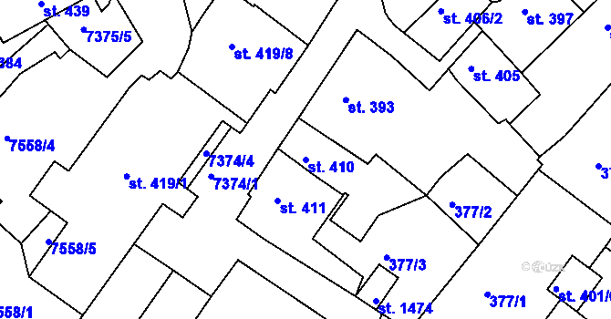 Parcela st. 410 v KÚ Telč, Katastrální mapa