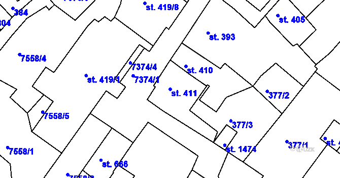 Parcela st. 411 v KÚ Telč, Katastrální mapa