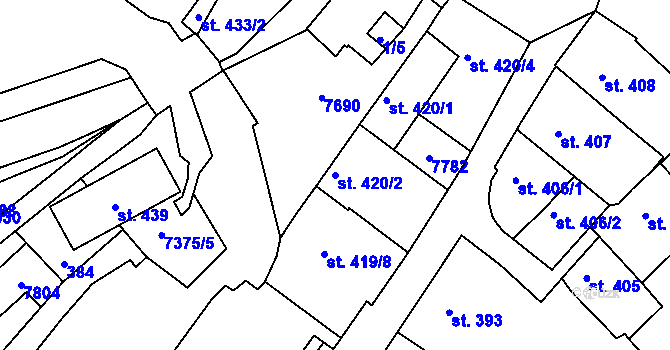 Parcela st. 420/2 v KÚ Telč, Katastrální mapa