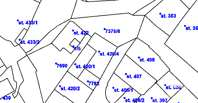Parcela st. 420/4 v KÚ Telč, Katastrální mapa