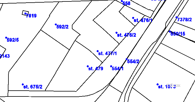 Parcela st. 477/1 v KÚ Telč, Katastrální mapa