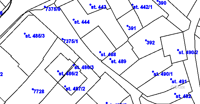 Parcela st. 488 v KÚ Telč, Katastrální mapa
