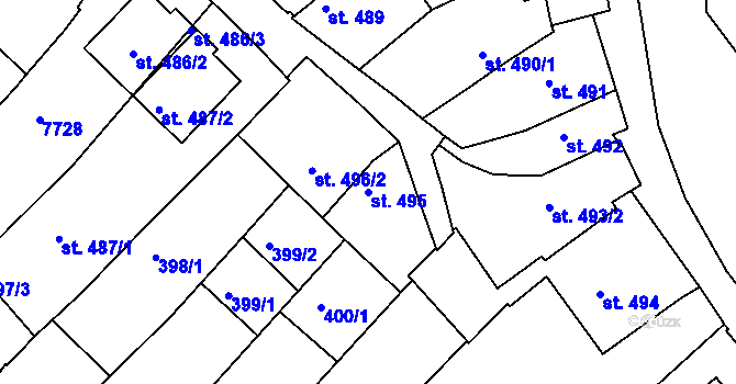 Parcela st. 495 v KÚ Telč, Katastrální mapa