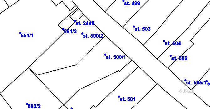 Parcela st. 500/1 v KÚ Telč, Katastrální mapa