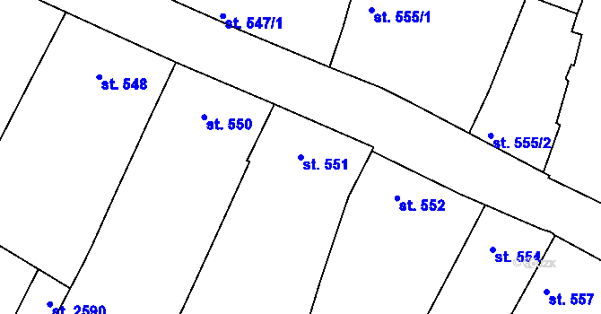Parcela st. 551 v KÚ Telč, Katastrální mapa