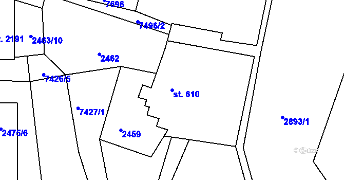 Parcela st. 610 v KÚ Telč, Katastrální mapa