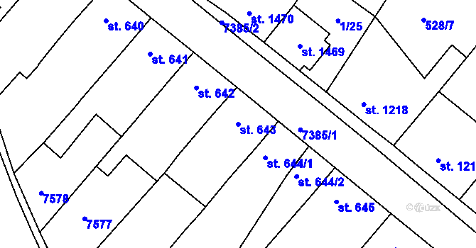 Parcela st. 643 v KÚ Telč, Katastrální mapa